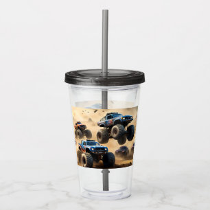 Monster Trucks Racing In The Desert, Acrylic Tumbler