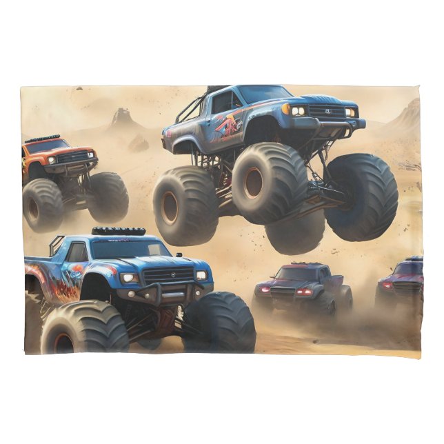 Monster Trucks Racing In The Desert, Pillowcase (Front)