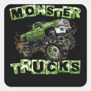 Monster Trucks T Funny Camouflage Birthday Gift Square Sticker