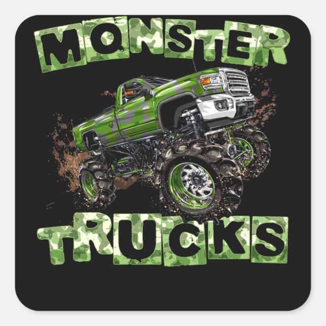 Monster Trucks T Funny Camouflage Birthday Gift Square Sticker (Front)