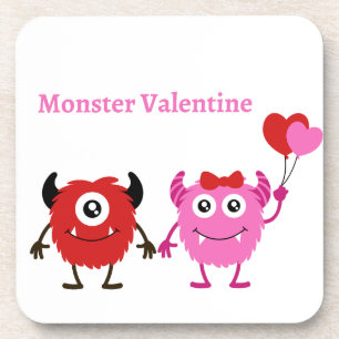 Monster Valentine with Two Cute Monsters Coaster