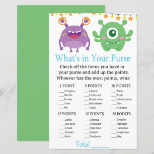 Monster What's In Your Purse Game baby shower