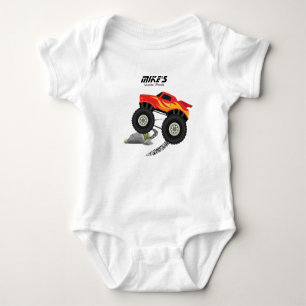 Monster wheels orange, yellow, red, green baby b bodysuit