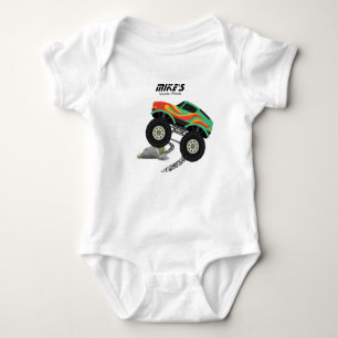 Monster wheels orange, yellow, red, green baby bodysuit