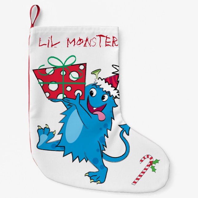 Monster with Christmas Gift Small Christmas Stocking (Front)