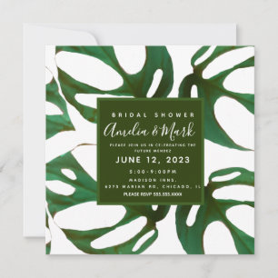 Monstera Adansonii Leaf Bridal Shower Green Invitation