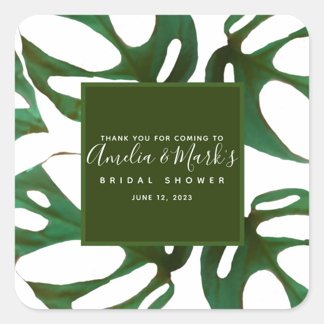 Monstera Adansonii Leaf Bridal Shower Square Sticker (Front)