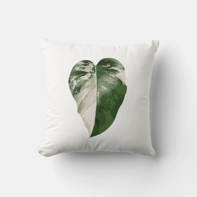 Monstera Albo Heart Pillow — Botanical Home Decor (Front)