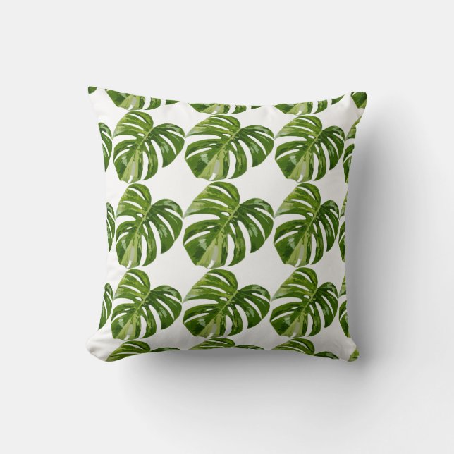 Monstera Albo Leaf Pillow — Botanical Home Decor (Front)