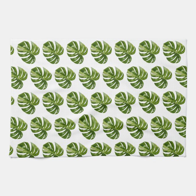 Monstera Albo Tropical Kitchen Decor Tea Towel (Horizontal)