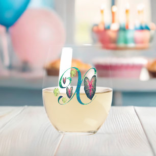 Monstera Alphabet "X" Stemless Wine Glass