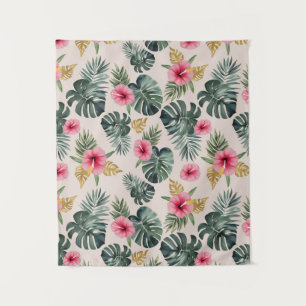 Monstera and Hibiscus Pattern Tapestry