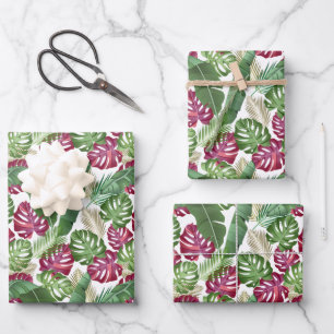 Monstera and Palm Leaves Tropical Wrapping Paper Sheet