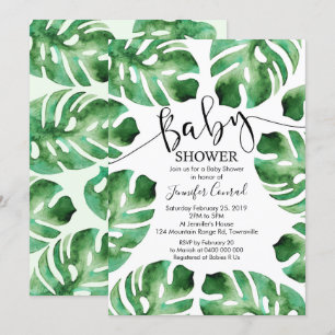 Monstera Baby Shower Invitation, Tropical Leaves Invitation