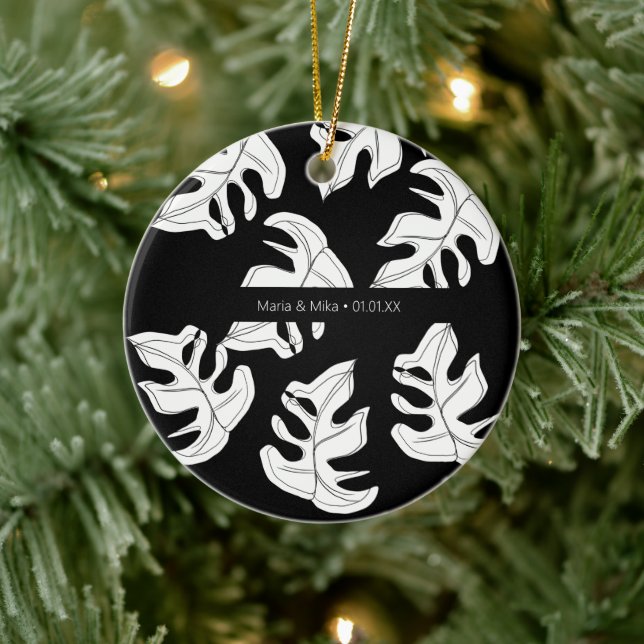 Monstera Black White Botanical Wedding Ceramic Tree Decoration (Tree)