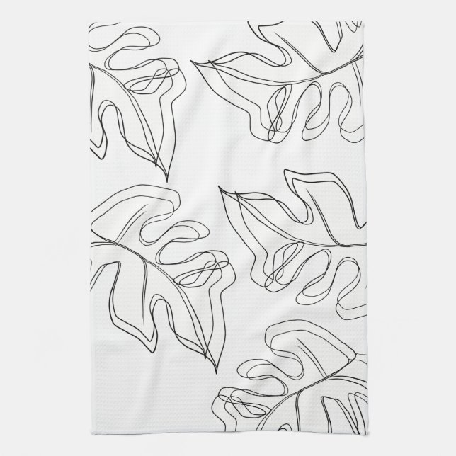 Monstera Black White Botanical Wedding Tea Towel (Vertical)
