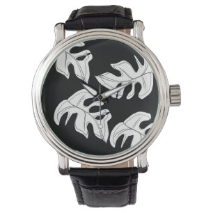 Monstera Black White Botanical Wedding Watch