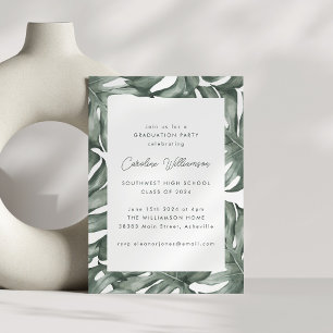 Monstera Botanical Watercolor Graduation Party Invitation