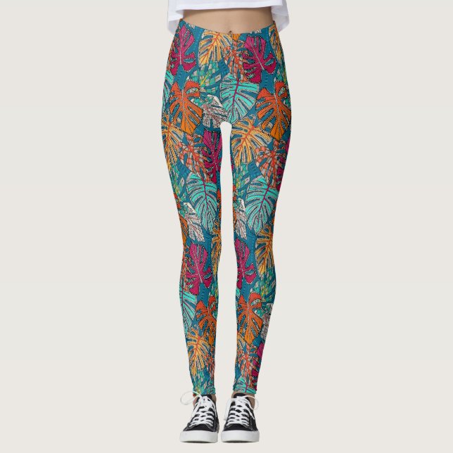monstera deliciosa peacock leggings (Front)