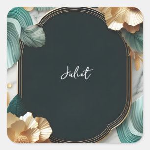 Monstera Emerald Green And Gold Bridal Shower Square Sticker