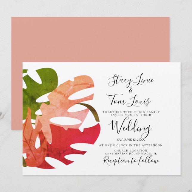 Monstera Foliage Hand Drawn Earthy Invitation (Front/Back)