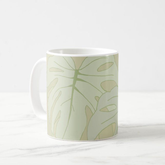 Monstera foliage in soft green  coffee mug (Front Left)