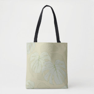 Monstera foliage in soft green tote bag