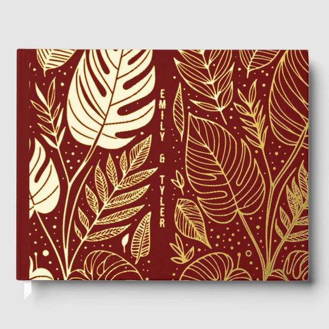 Monstera Gold Foliage Wedding  Guest Book (Front)