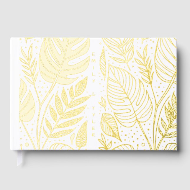 Monstera Gold Foliage Wedding  Guest Book (Front)