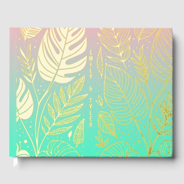 Monstera Gold Foliage Wedding  Guest Book (Front)