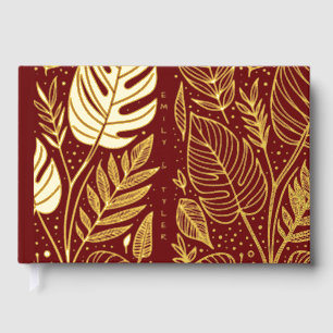 Monstera Gold Foliage Wedding Guest Book