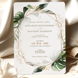 Monstera Gold Watercolor Wedding Invitation