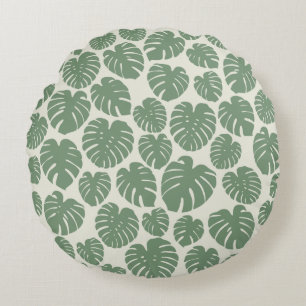 Monstera - Green  Round Cushion