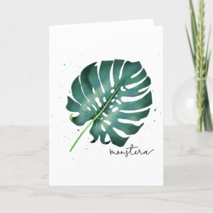 Monstera Green Tropical Leaf Illustration Holiday Card