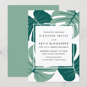 Monstera Green Tropical Leaves Frame Wedding Invitation