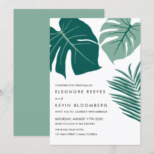Monstera   Green   Tropical Leaves Wedding Invitation