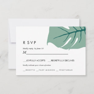 Monstera   Green    Wedding RSVP meal choice Card