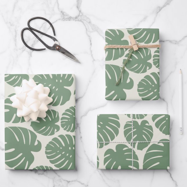 Monstera - Green Wrapping Paper Sheet (Front)