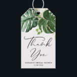 Monstera Greenery Summer Bridal Shower Thank You Gift Tags<br><div class="desc">Add a tropical accent to your gifts and favours with these customisable bridal shower gift tags. It features watercolour tropical greenery. Personalise by adding your details. These tropical gift tags are perfect for summer weddings,  bridal showers,  baby showers,  birthdays and more.</div>