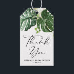 Monstera Greenery Summer Bridal Shower Thank You Gift Tags<br><div class="desc">Add a tropical accent to your gifts and favours with these customisable bridal shower gift tags. It features watercolour tropical greenery. Personalise by adding your details. These tropical gift tags are perfect for summer weddings,  bridal showers,  baby showers,  birthdays and more.</div>