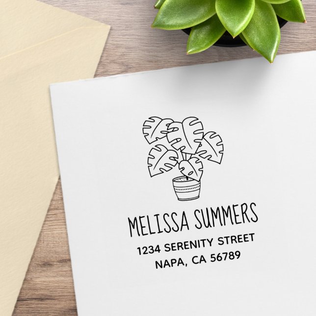 Monstera Houseplant Address Rubber Stamp (Creator Uploaded)