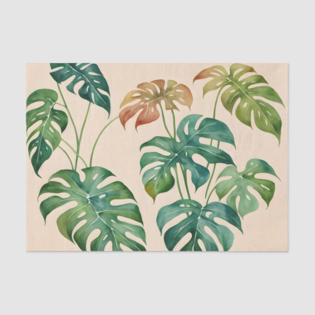 Monstera Houseplant Boho Watercolor Tissue Paper (Front)