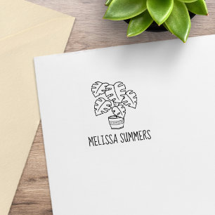 Monstera Houseplant Custom Name 1x1 Rubber Stamp