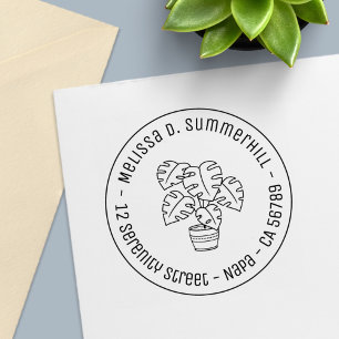 Monstera Houseplant Round Address Self-inking Stamp