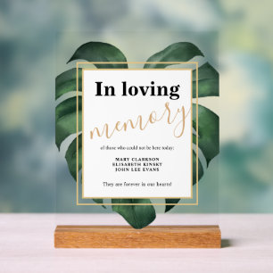 Monstera In loving memory Wedding Acrylic sign 