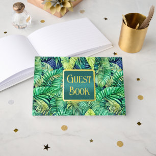 Monstera jungle leaf tropical greenery real foil guest book