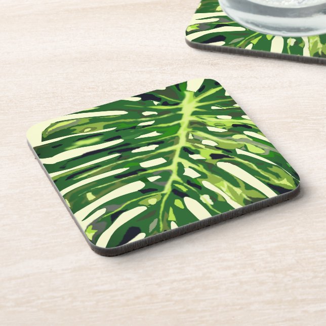Monstera Leaf Beverage Coaster Leaves Green (Left Side)