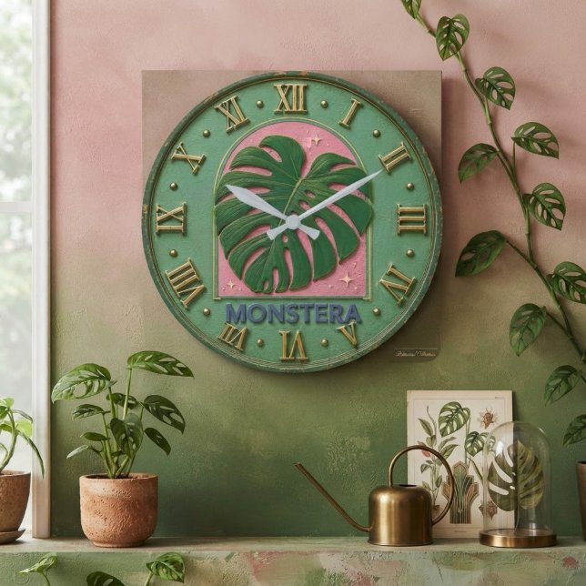 Monstera Leaf Botanical  Large Clock (Creator Uploaded)