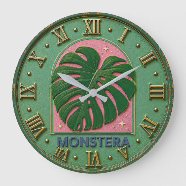 Monstera Leaf Botanical  Large Clock (Front)