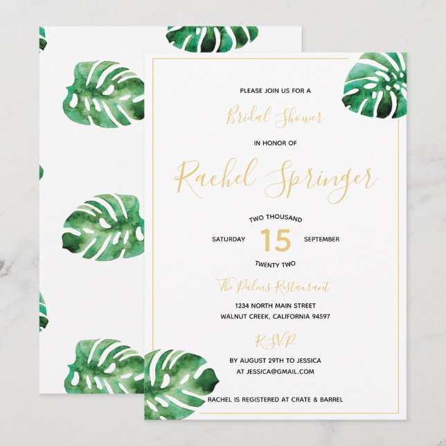 Monstera Leaf Bridal Shower Invitation (Front/Back)